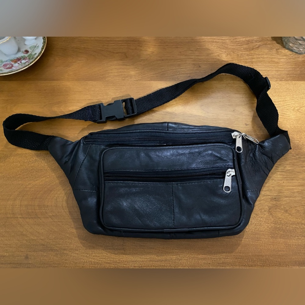 Black Leather Fanny Pack
